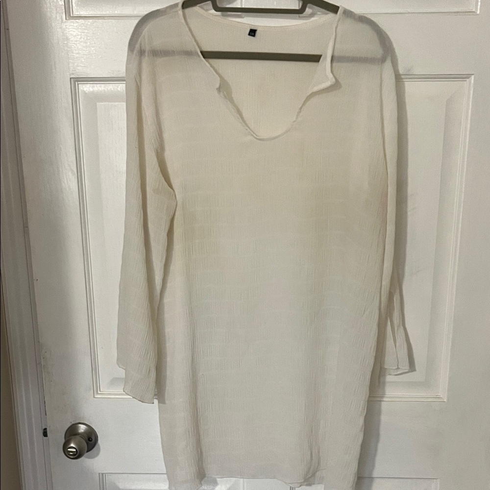 White Sheer Long Sleeve Swim Coverup